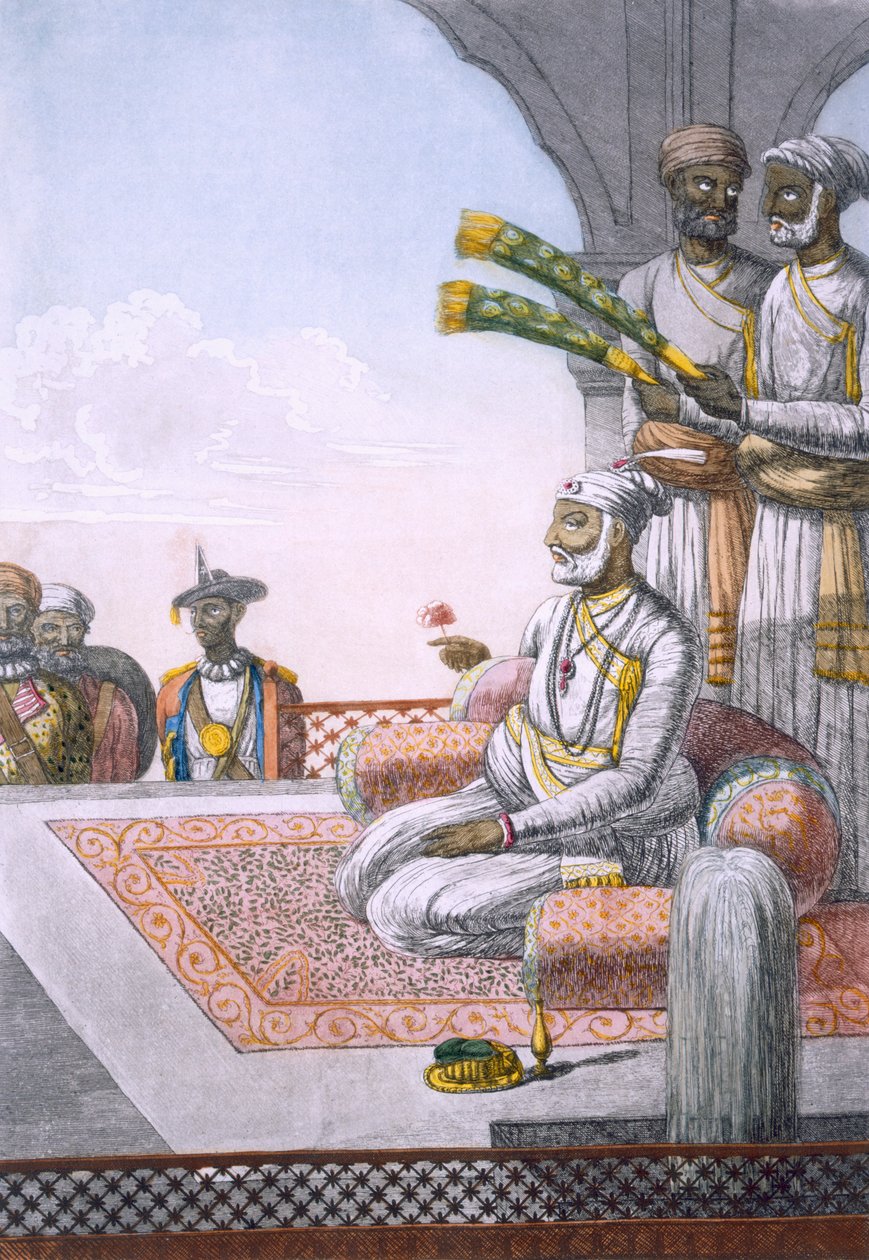 Egy Rahjah kísérőkkel, kocsma. 1808-12. alkotó: Franz Balthazar Solvyns
