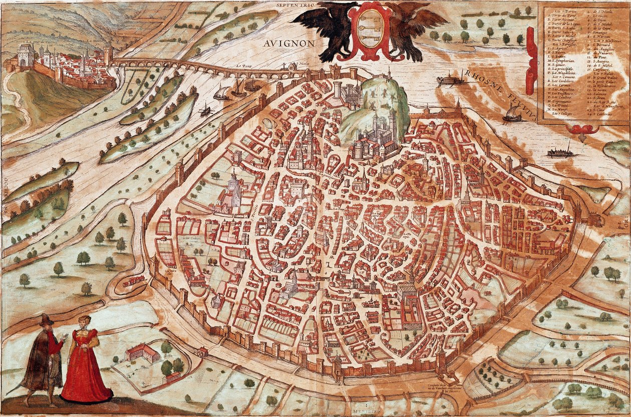 Avignon térképe - Franciaország (metszet alkotó: Franz Hogenberg