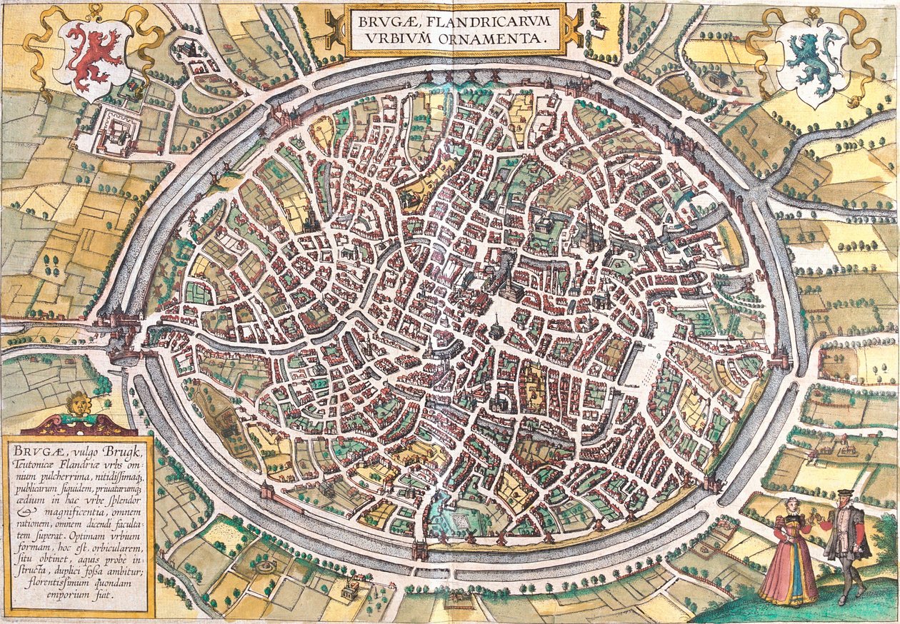 Bruges (Brugae), Belgium térképe (rézkarc alkotó: Franz Hogenberg