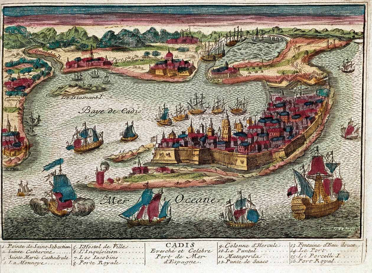 Cadiz térképe - Spanyolország (metszet alkotó: Franz Hogenberg