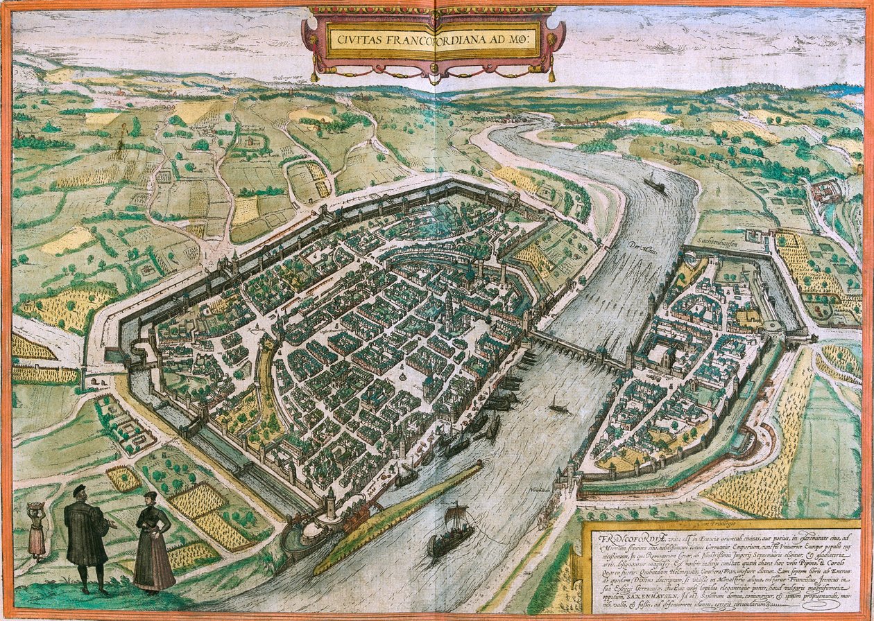Frankfurt (Francofordia) térképe, Németország (rézkarc alkotó: Franz Hogenberg