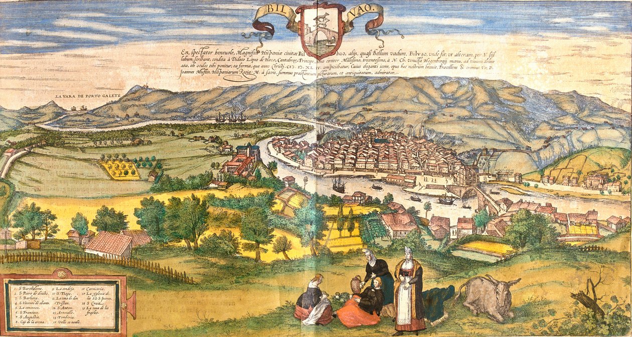 Bilbao (Bilbao) Spanyolország látképe (rézkarc alkotó: Franz Hogenberg