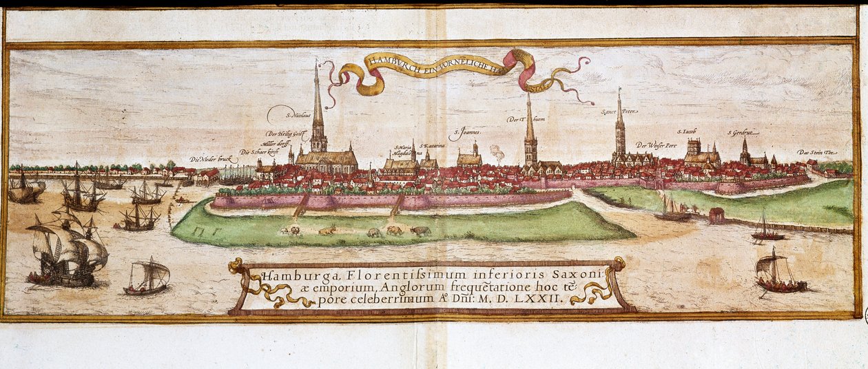 Hamburg látképe (metszet alkotó: Franz Hogenberg