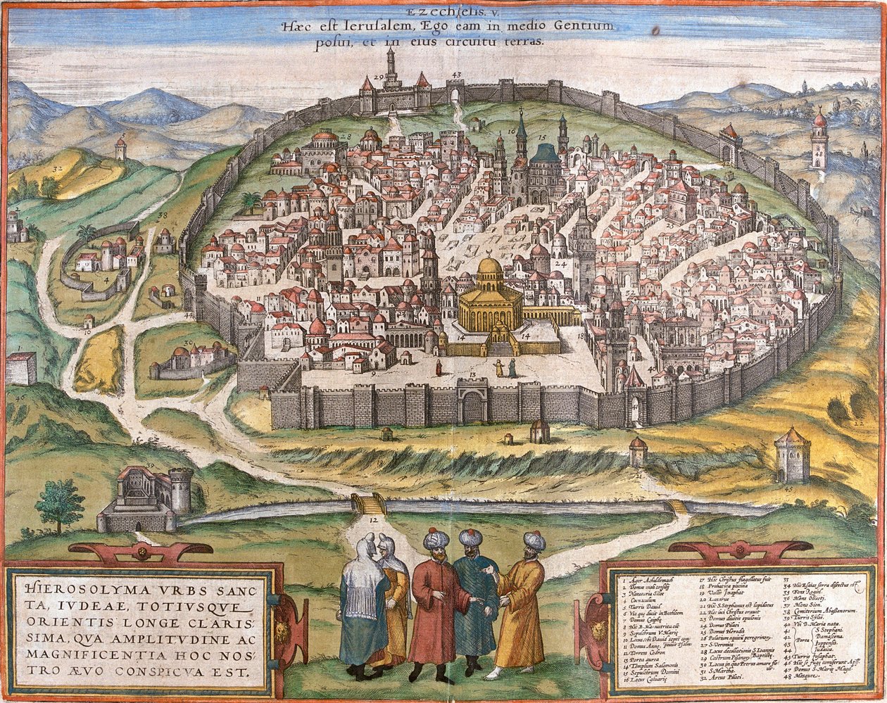 Kilátás Jeruzsálemre (Jeruzsálem), Izraelre (rézkarc alkotó: Franz Hogenberg