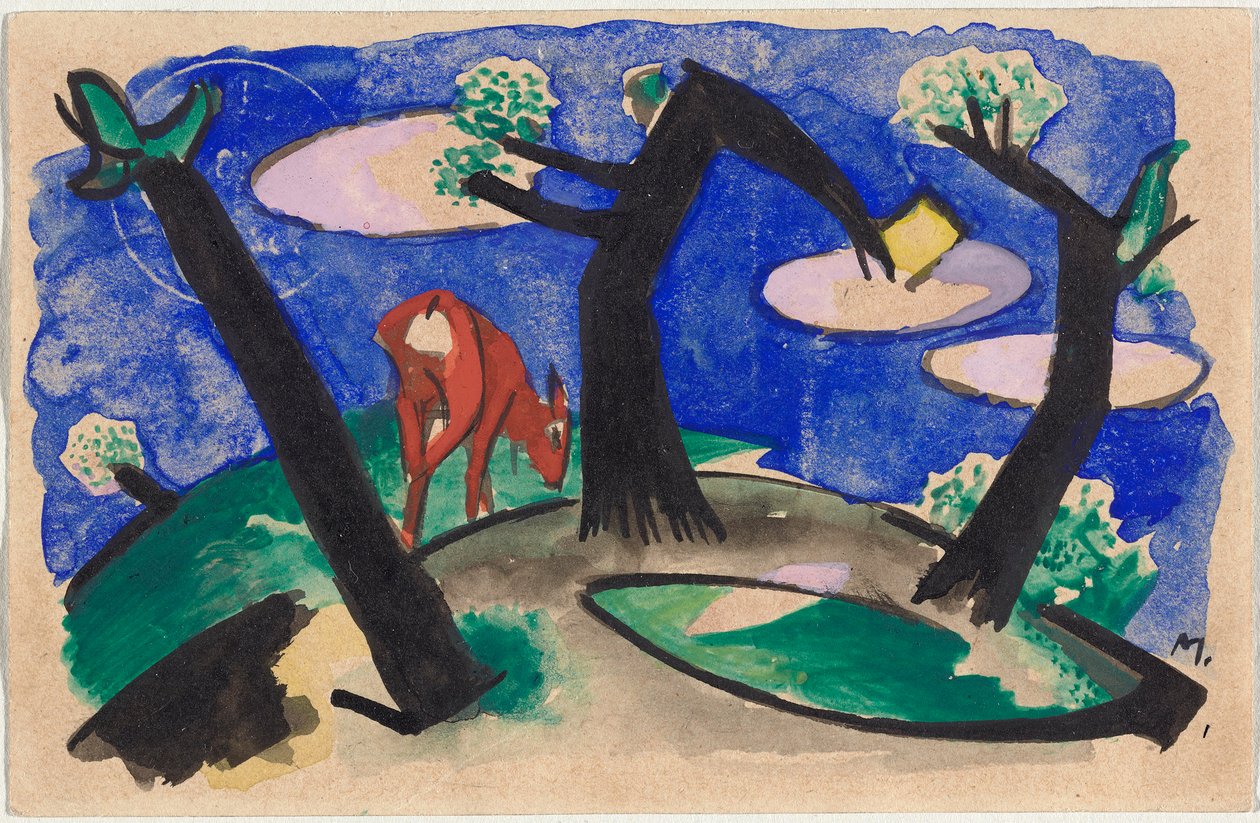 Német: Tájkép vörös állattal alkotó: Franz Marc