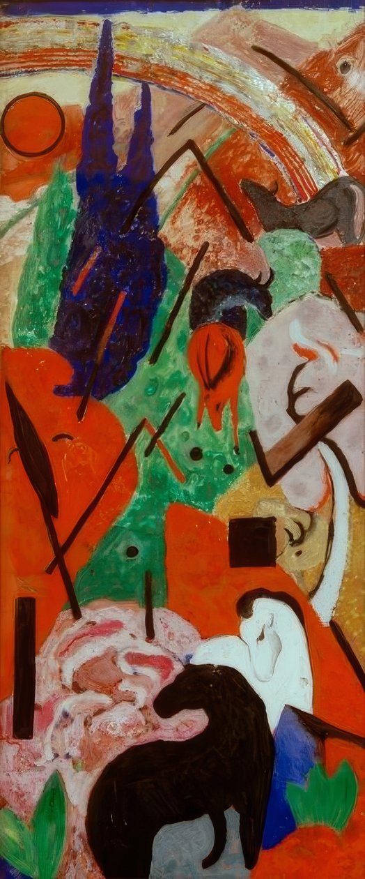 Táj állatokkal és szivárvány alkotó: Franz Marc