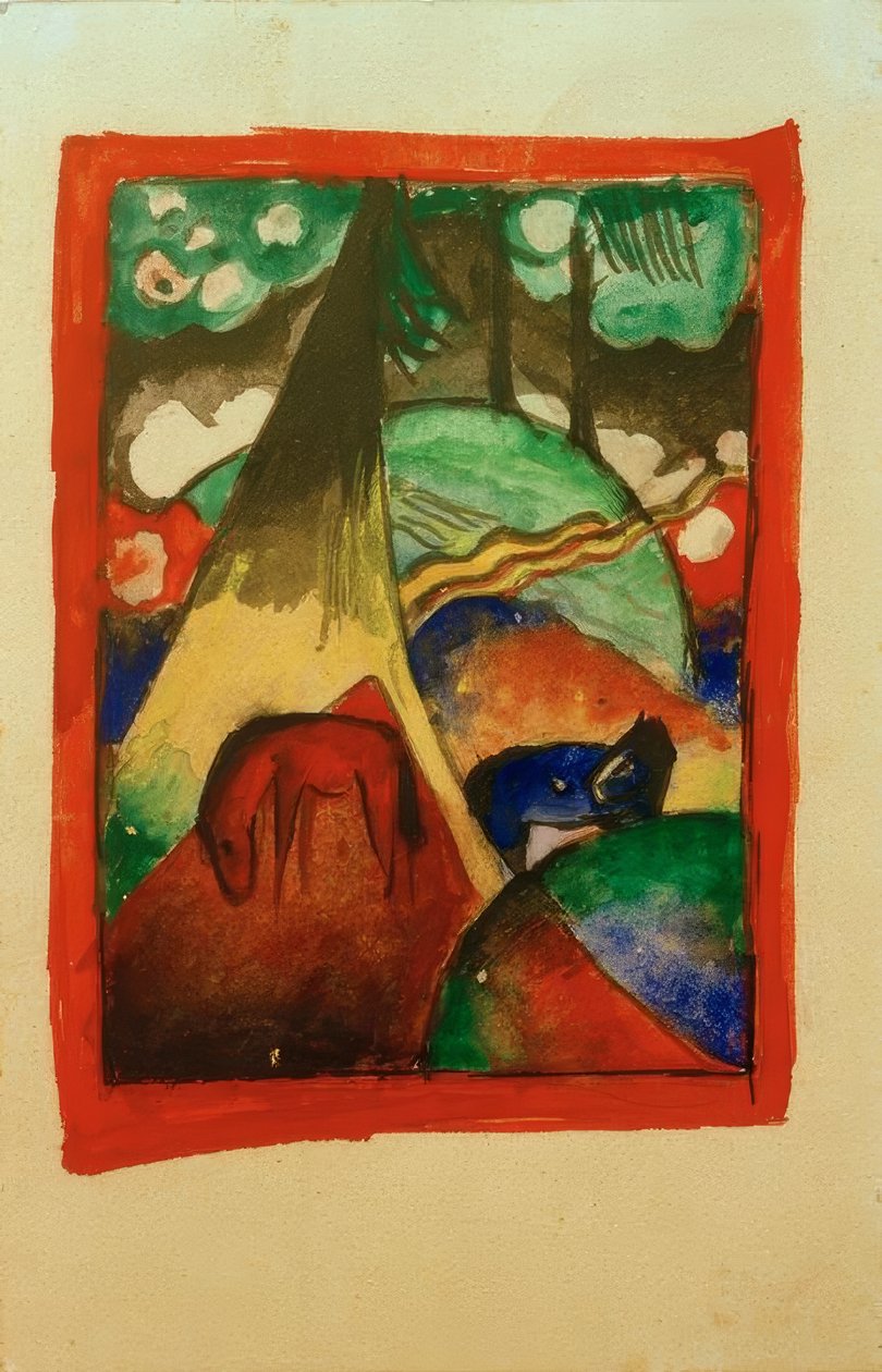 Piros és kék ló a tájban alkotó: Franz Marc