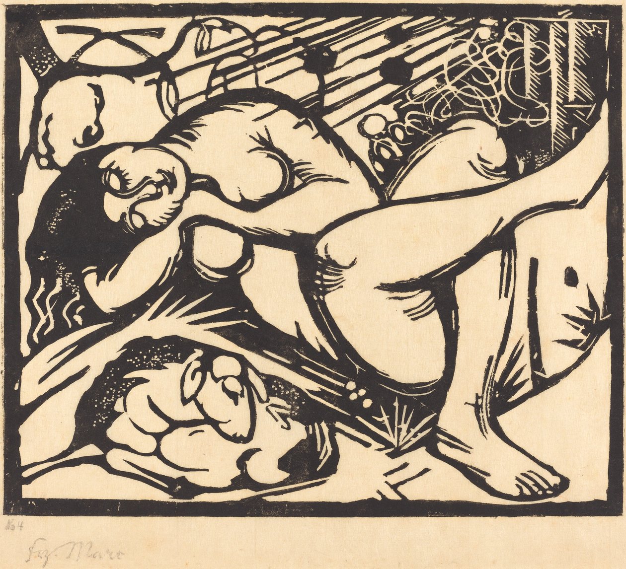 Schlafende Hirtin alvó pásztorlány, 1912. alkotó: Franz Marc