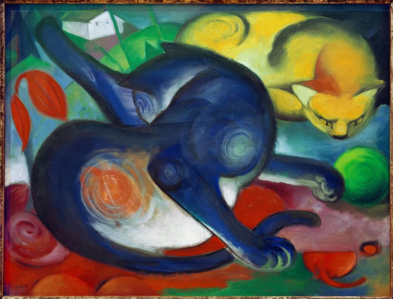 Két macska, kék és sárga alkotó: Franz Marc