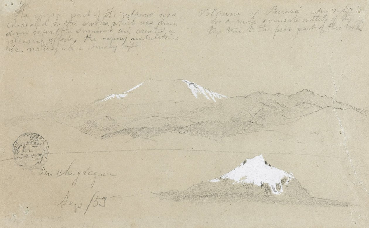 Kilátás a kolumbiai Puresé vulkánra és a Sincholagua hegyre, Ecuador alkotó: Frederic Edwin Church