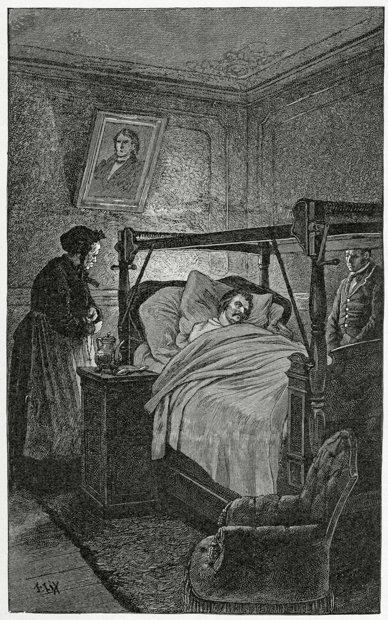 Balzac halála - illusztráció a Látott dolgokból, 19. század (bw metszet) alkotó: Frederic Theodore Lix