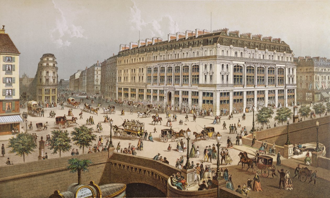 Kilátás a "La Belle Jardiniere" áruházra és a Pont Neufra, 1870-80 körül alkotó: Frederic Sorrieu