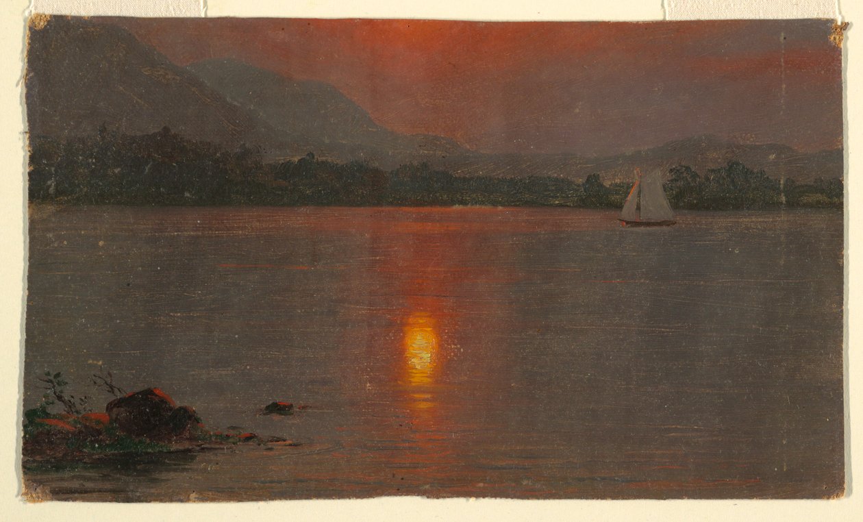Rajz, Millinocket-tó, naplemente, 1870-80 alkotó: Frederic Edwin Church