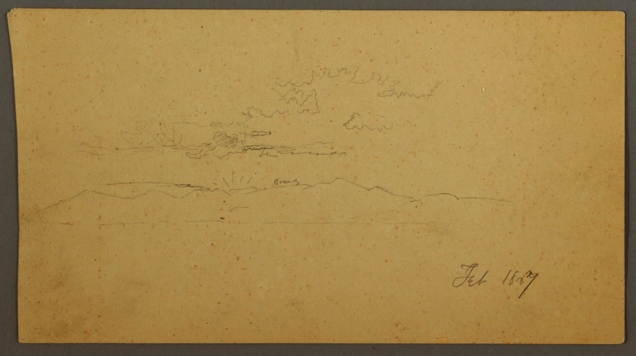 Rajz, Naplemente a dombok mögött, 1867. február alkotó: Frederic Edwin Church