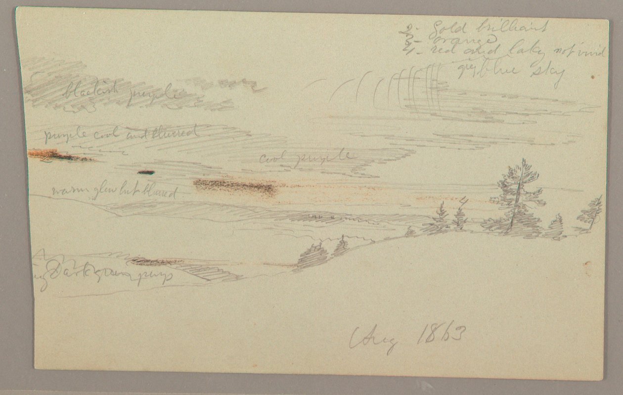 Rajz, Erdős lejtő, Hegyvidék, 1863 alkotó: Frederic Edwin Church