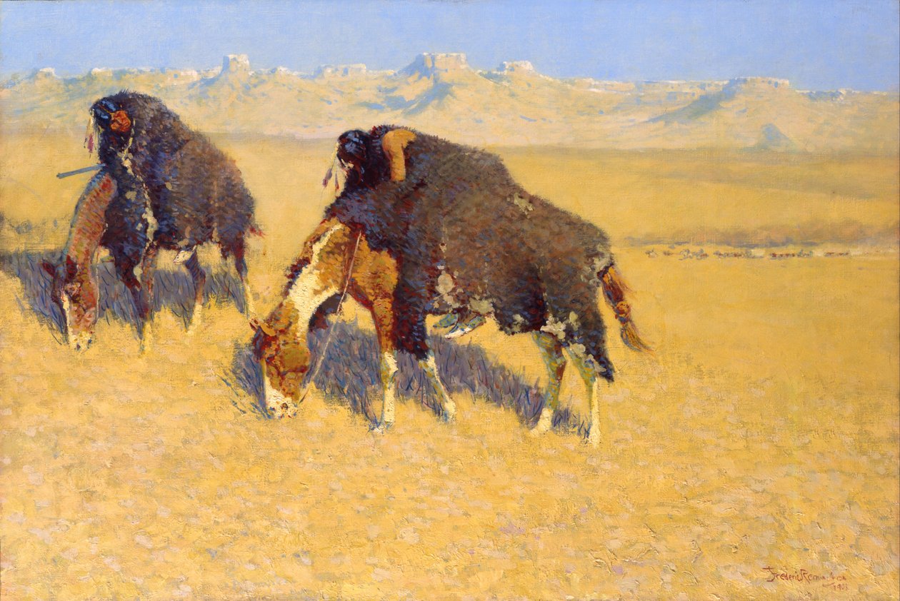 Bölényt szimuláló indiánok alkotó: Frederic Remington