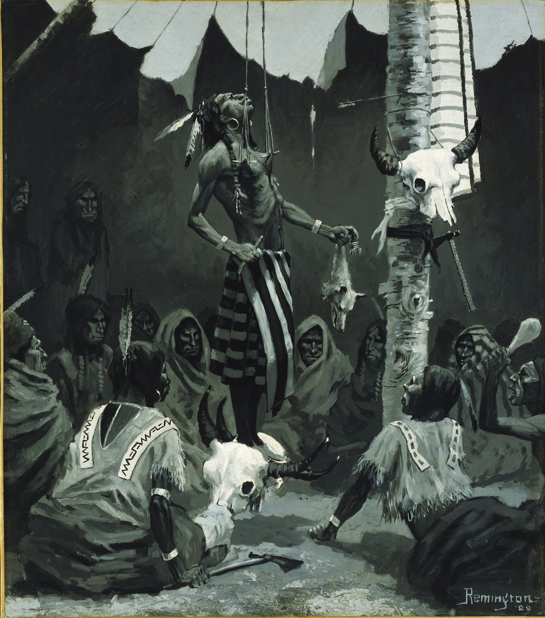 Mandan beavatási szertartás alkotó: Frederic Remington