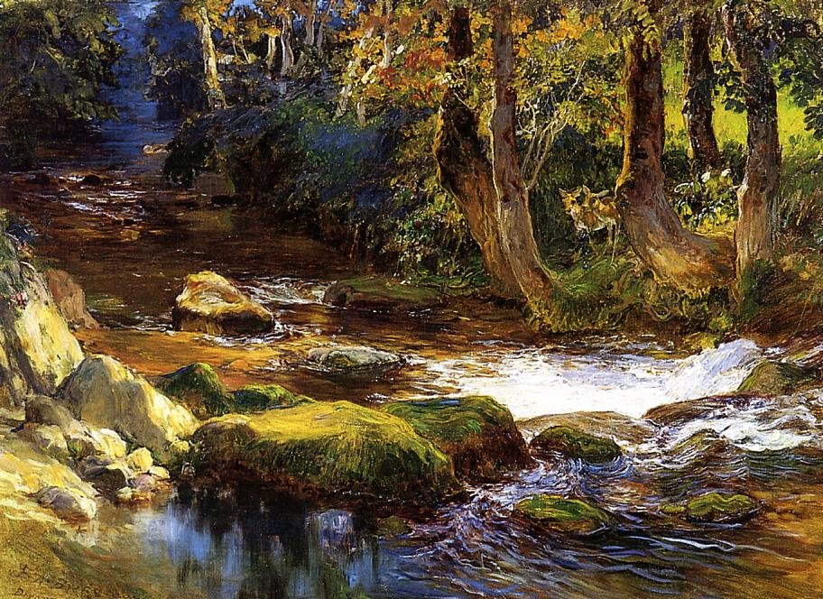 Folyami táj Deernnel alkotó: Frederick Arthur Bridgman