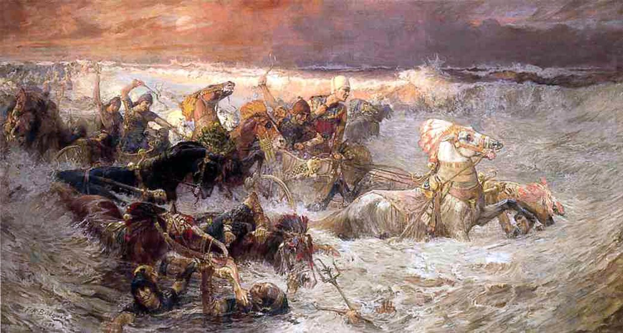 A fáraó és serege megfullad a Vörös-tengerben, 1900 alkotó: Frederick Arthur Bridgman