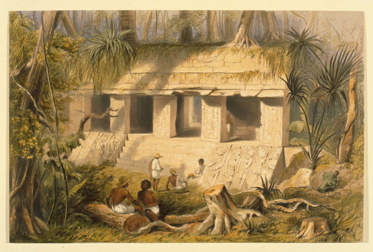 A Palenque-i Palota Főudvarja, illusztráció a „Csík-amerikai utazások eseményei Közép-Amerikában, Chiapas és Yucatan” című művéből, John Lloyd Stephens, 1844 alkotó: Frederick Catherwood