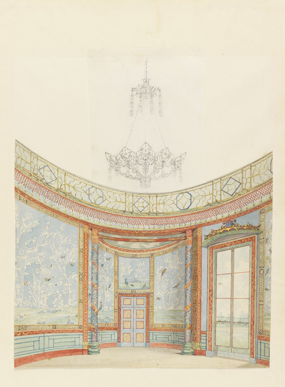 Terv a Royal Pavillion, Brighton szalonjának dekorációjára alkotó: Frederick Crace
