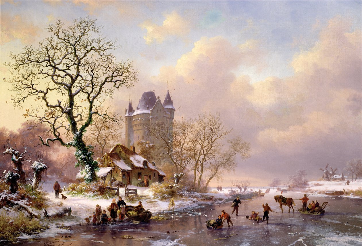 Téli táj kastélyral alkotó: Frederick Marianus Kruseman