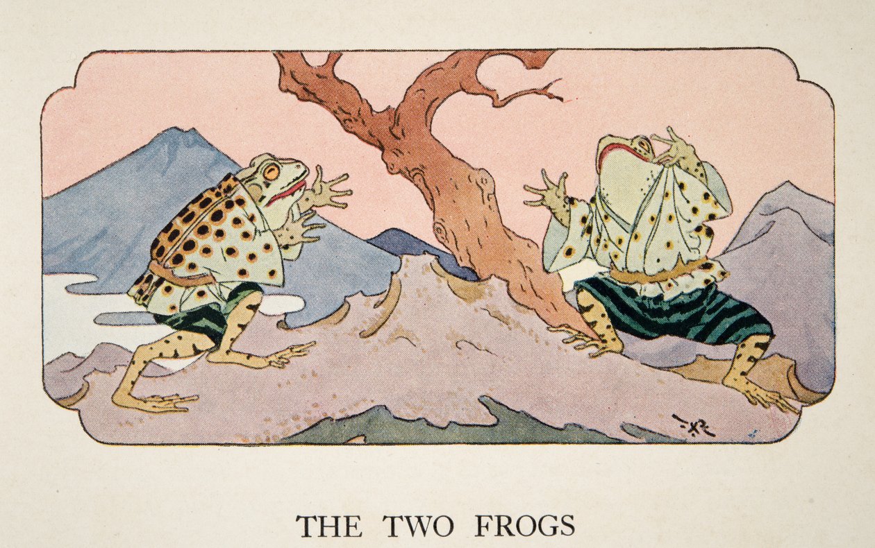 A két béka, illusztráció a Little Peaching and Other Tales of Old Japan c. 1928 alkotó: Frederick Richardson