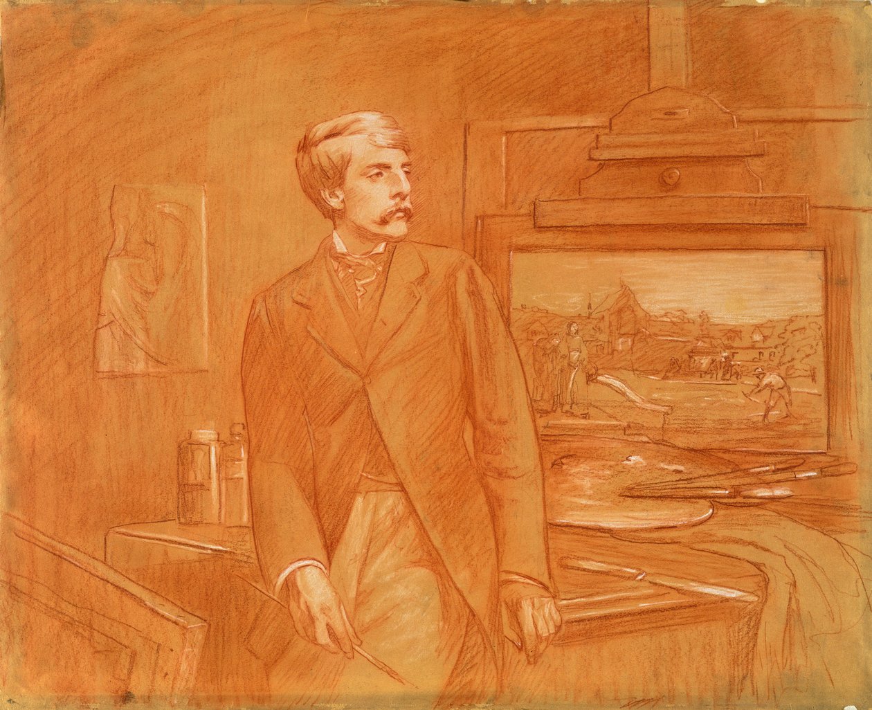 Önarckép (piros krétával, fehér papírral kiemelve) alkotó: Frederick Walker