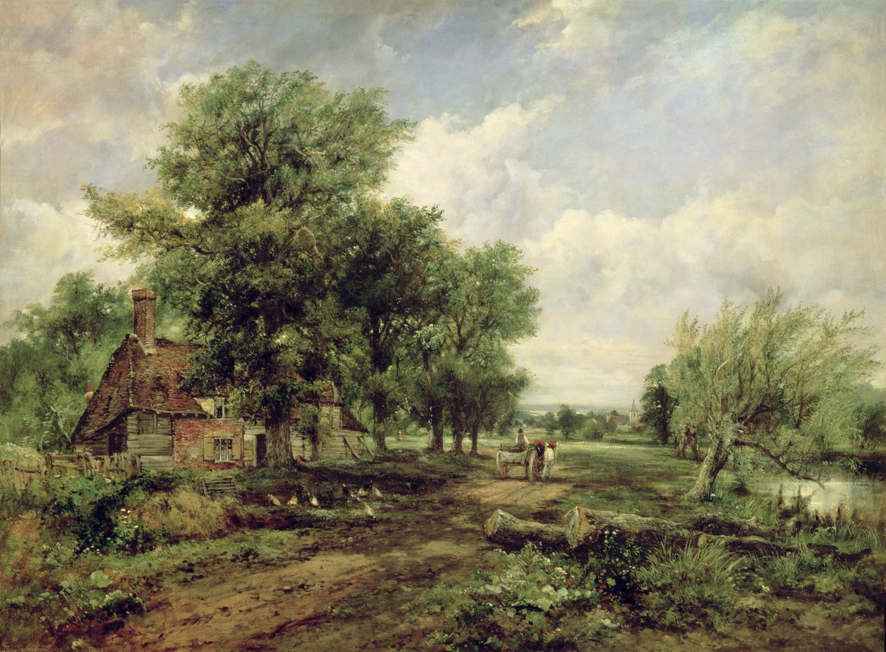 Erdős folyó táj házikóval és lovas kocsival alkotó: Frederick Waters Watts
