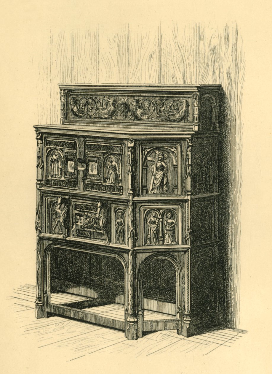 Tölgyfa szekrény, 15. század vége, 1881. alkotó: Frederick Albert Slocombe