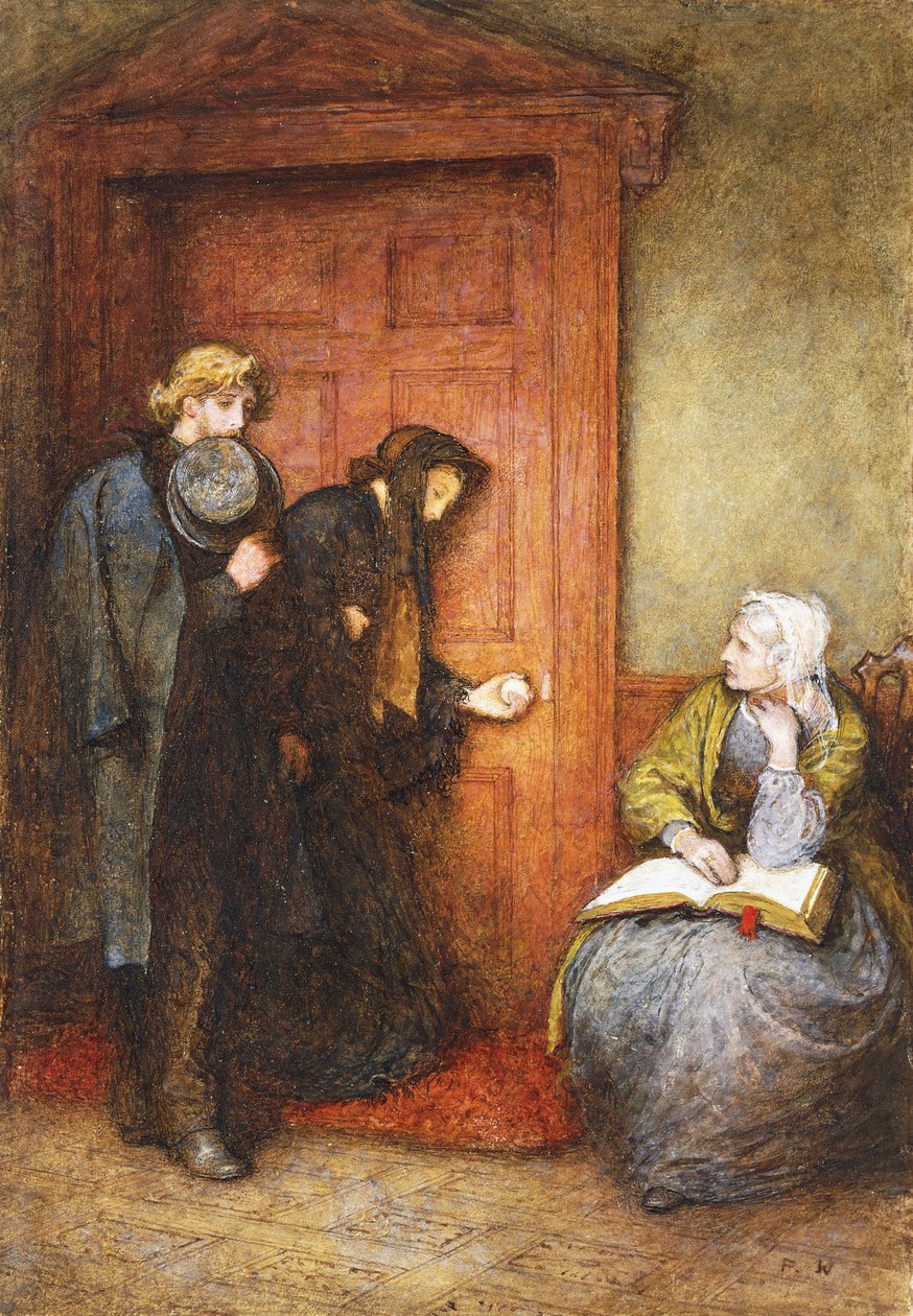 A beteg ember ajtajában, alkotó: Frederick Walker