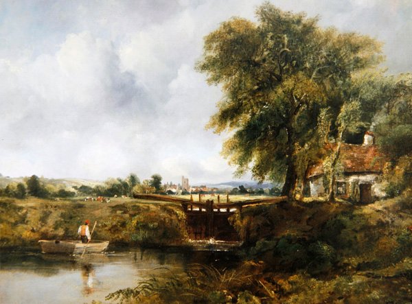 Dedham Lock (olaj, vászon) alkotó: Frederick Waters Watts