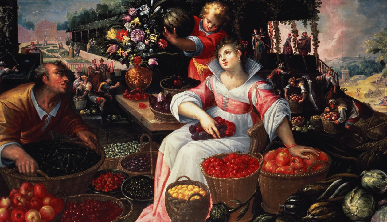 Gyümölcspiac (nyár), 1590 alkotó: Frederik Valckenborch