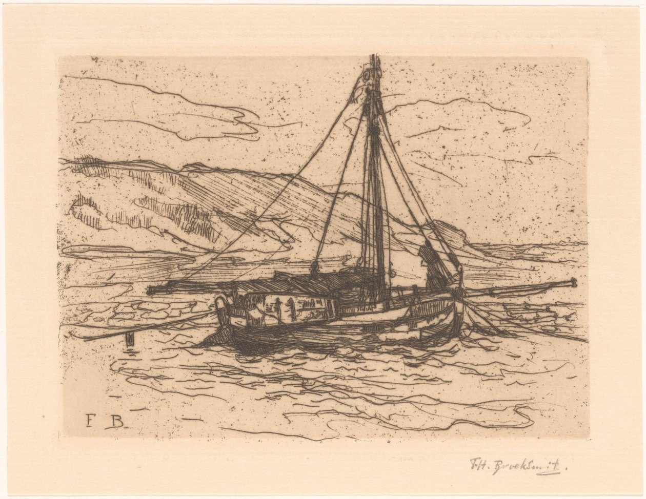 Garnélarák hajó a tengeren alkotó: Frederika Henriëtte Broeksmit (signed by artist)