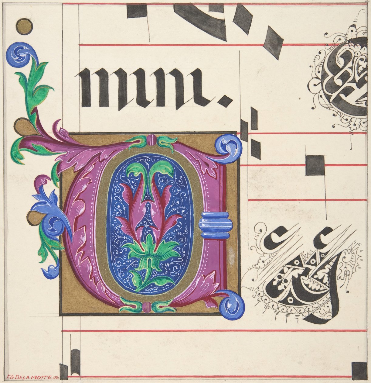 Illuminált iniciálé az énekeskönyvből, 1830-62. alkotó: Freeman Gage Delamotte