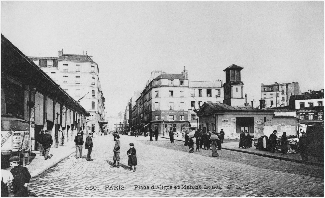 A Place dAligre-t és Marche Lenoirt ábrázoló képeslap, Párizs, 1900 körül alkotó: French Photographer