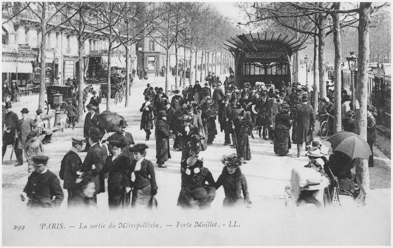 A Metropolitan állomás kijáratát, a párizsi Porte Maillot-t ábrázoló képeslap, amelyet Hector Guimard (1867-1942) tervezett 1905 körül alkotó: French Photographer