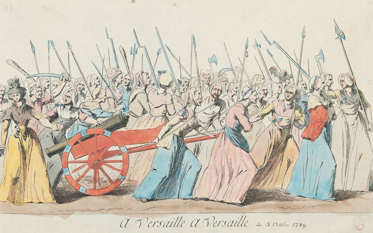 „A Versailles, A Versailles”, A nők márciusa Versailles-ban, Párizs, 1789. október 5. (lásd még: 28334 és 127501) alkotó: French School