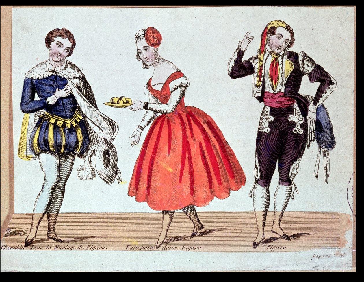 Cherubino, Fanchette és Figaro, jelenet Pierre Augustin Caron de Beaumarchais (1732-99) Figaro házasságából, 1784 alkotó: French School