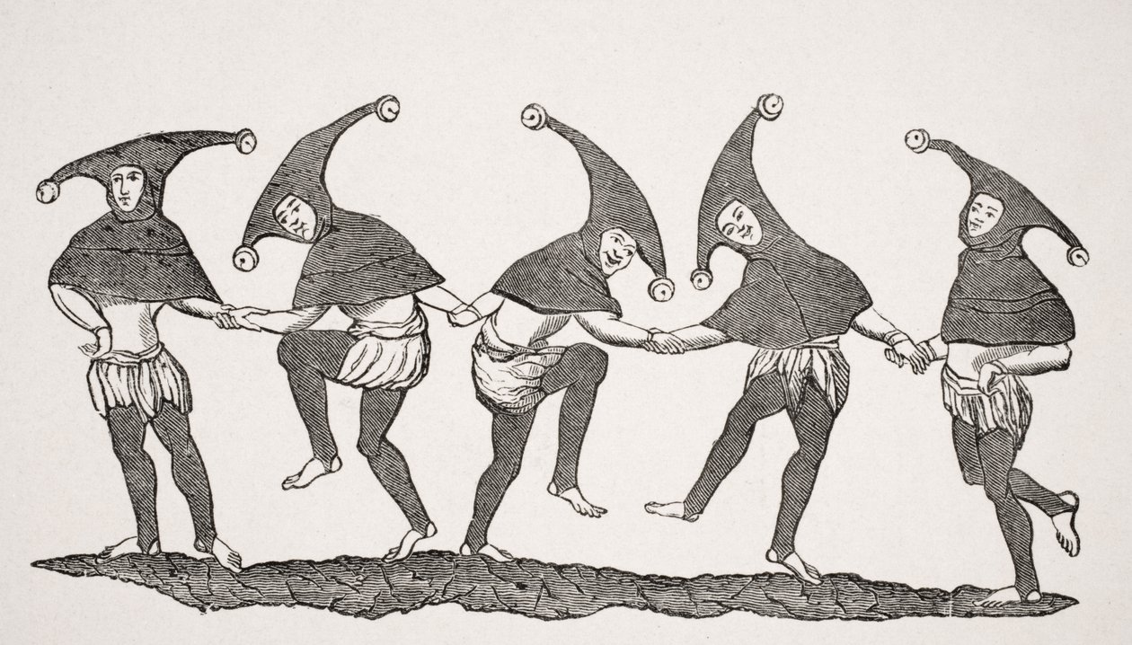 Bolondok tánca, egy miniatúra reprodukciója egy 13. századi kéziratban, Paul Lacroix (1806-84) „Le Moyen Age et La Renaissance” című művéből, 1847-ben megjelent alkotó: French School