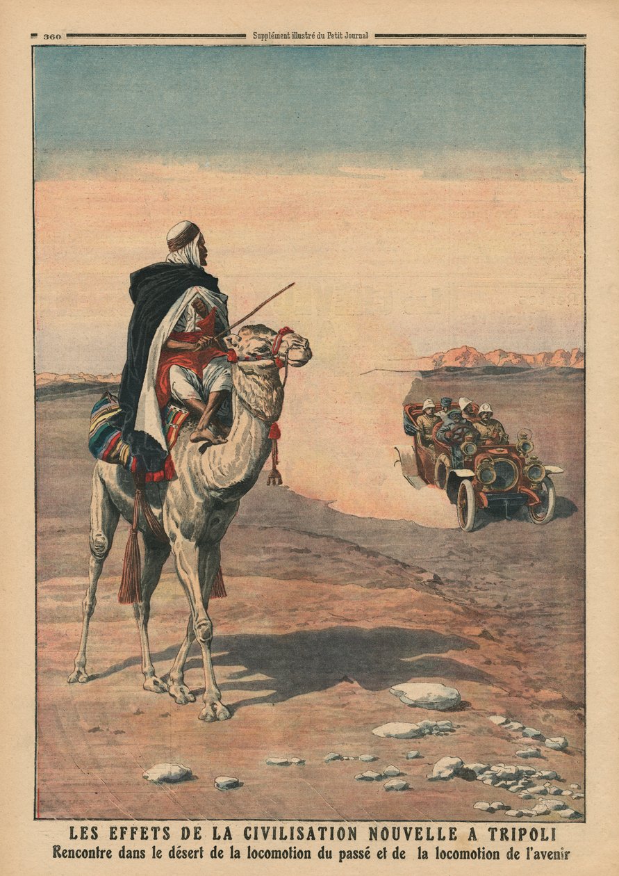 Az új civilizáció hatásai Tripoliban, illusztráció a "Le Petit Journal" illusztrált mellékletéből, 1911. november 5. alkotó: French School