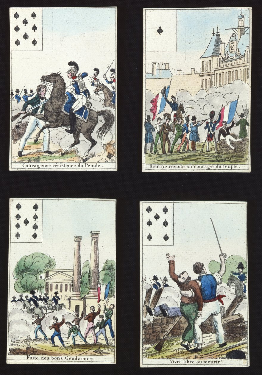 Négy kártya egy csomagból, propagandajelenetekkel illusztrálva az 1830-as forradalomból, Párizs, 1831 alkotó: French School