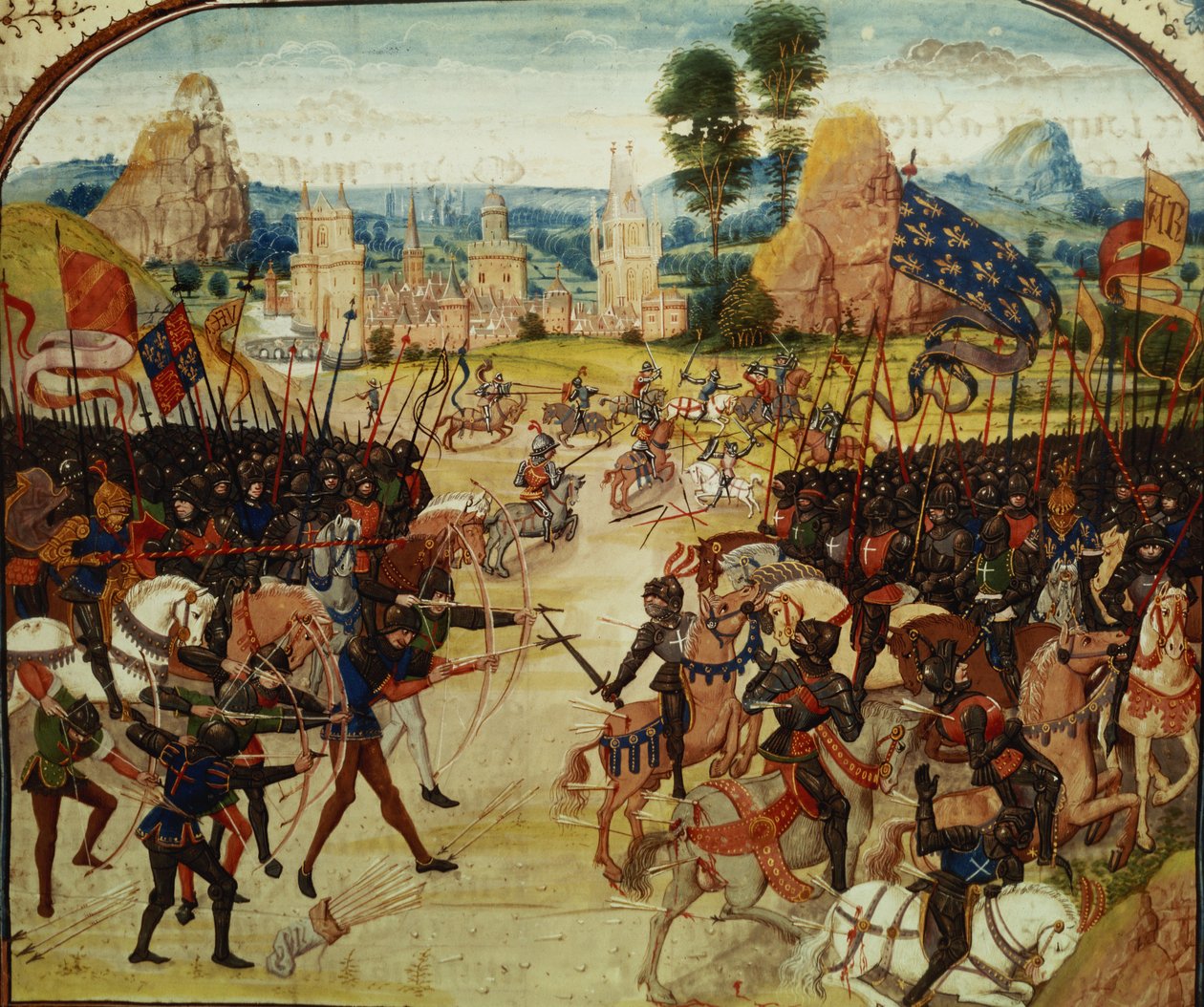 Fr 2643 f.207 Poitiers-i csata, 1356, Froissart krónikájából alkotó: French School