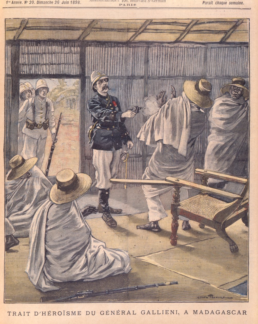 Gallienis tábornok hősies tette Madagaszkáron, a Le Petit Journal címlapja, 1898. június 26. alkotó: French School