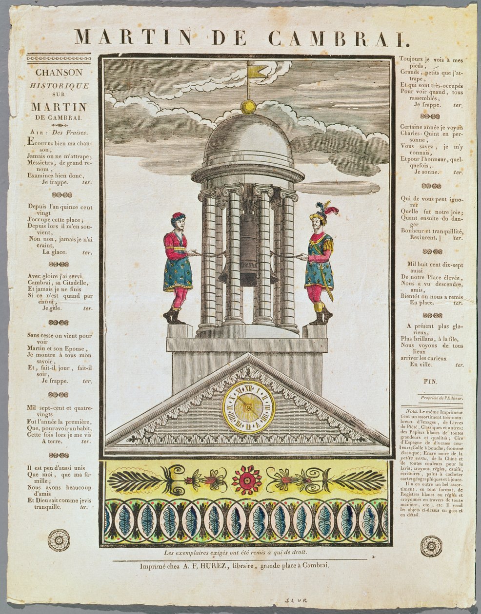 Illusztrált dalszöveglap a „Martin de Cambrai”-hoz alkotó: French School