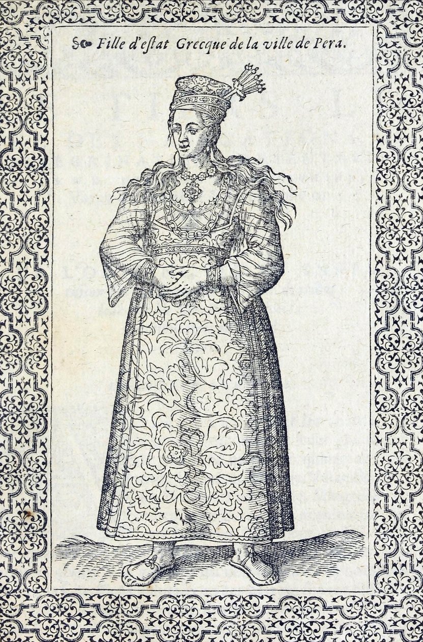 Egy perai görög lány illusztrációja a Les navigations, peregrinations et voyages, faicts en la Turkey című művéből, Nicolas de Nicolay, 1576 előtt alkotó: French School