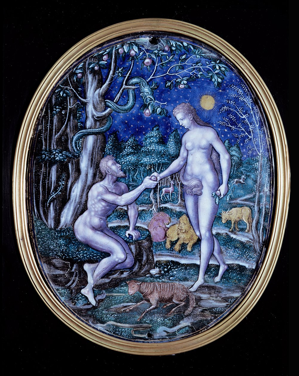 Ádámot és Évát ábrázoló Limoges-i emléktábla, 1570 körül (zománc) alkotó: French School