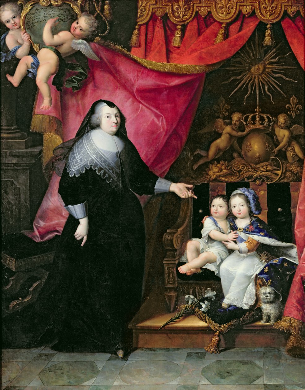 Madame de Lansac (1582-1657) és Franciaország gyermekei, XIV. Lajos (1638-1715) és testvére, Orléans-i Philippe (1640-1701) 1640 után alkotó: French School