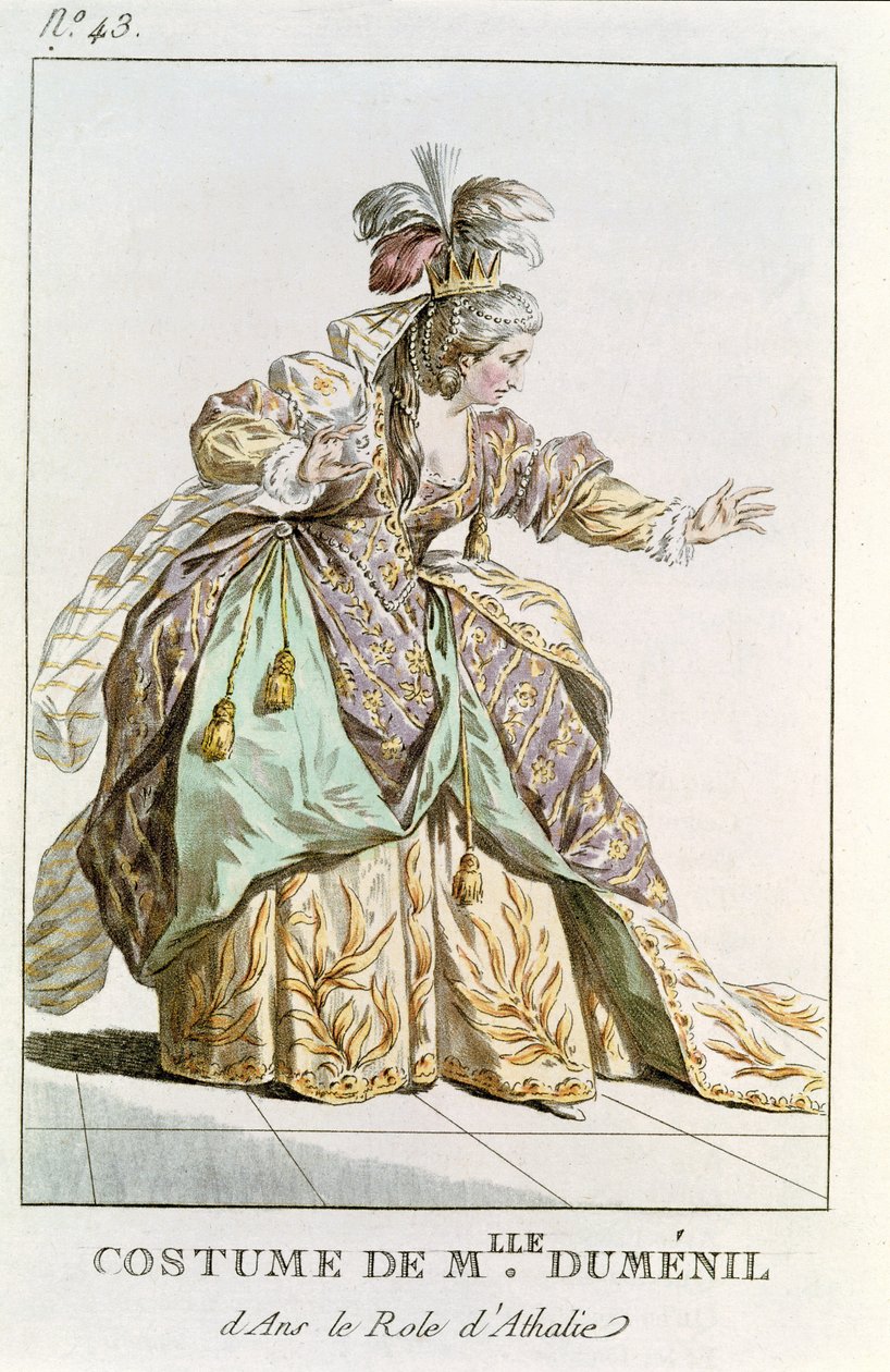 Mademoiselle Dumesnil (1713-1803) Athalie szerepében Jean Racine (1639-99) Athalie-jában, a Costumes et Annales des Grands Theaters de Paris-ból. alkotó: French School