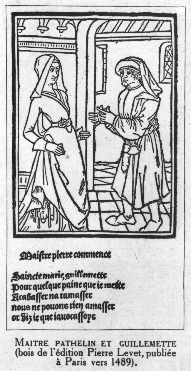 Maitre Pathelin és Guillemette, illusztráció a „Pathelin mester bohózata”, 1489 körül alkotó: French School